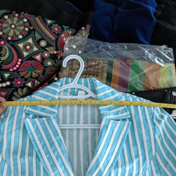 Turquoise white striped blazer seersucker 8 - Picture 14 of 14